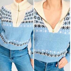 J Crew Womens Fair Isle Wool Alpaca Blend Quarter Zip Sweater